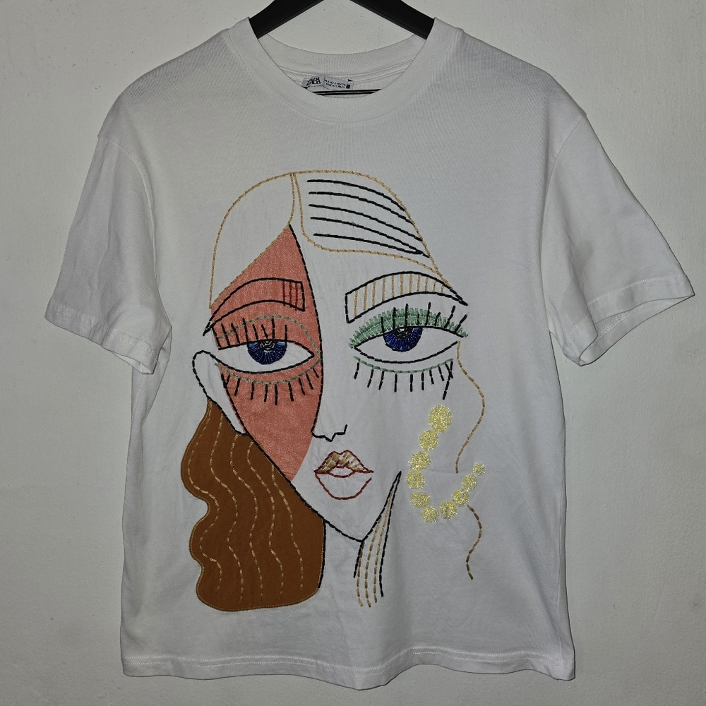 Zara Abstract Embroidered T-Shirt